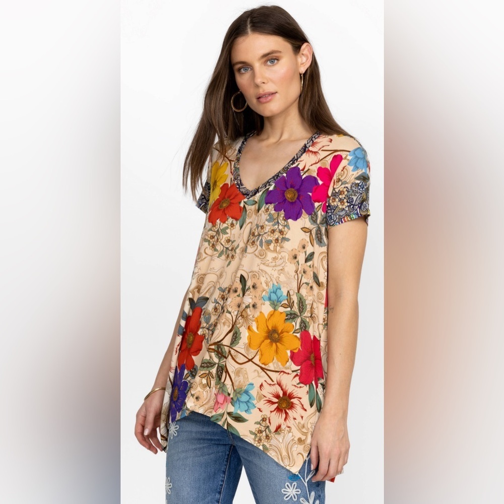 Johnny Was Floral V-Neck Women's Top XXL